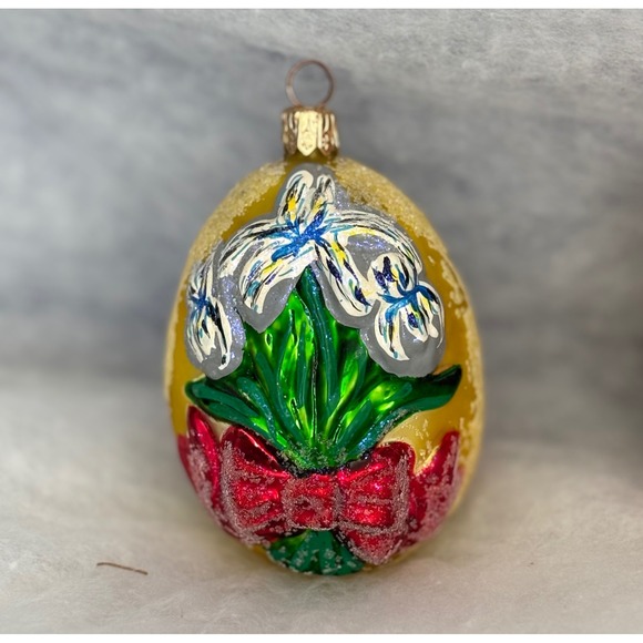 Set of 2 Hand Painted Glass Easter Egg Ornaments Floral Glitter Spring Decor - Picture 6 of 6